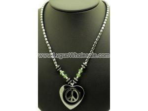 Hematite Peace Sign in Heart Pendant Chain Choker Necklace